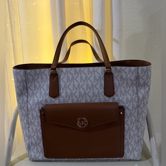 Michael Kors Tan and Cream Logo Tote